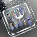 24Pcs Purple French Tip Press on Nails Medium Almond Fake Nails with Black 3D Star Colorful Ripple Design Handmade False Nails Full Cover Artificial Glue on Nails Cute Stick on Nails for Women DIY