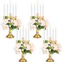 Bokon Set of 4 Candelabra Gold Candle Holders for Table Centerpiece 11.6'' Gold 5 Arms Candelabra Metal Candle Stick Stands Tall Wedding Candlestick Holder for Mantel Festivals Dinner Room Birthday