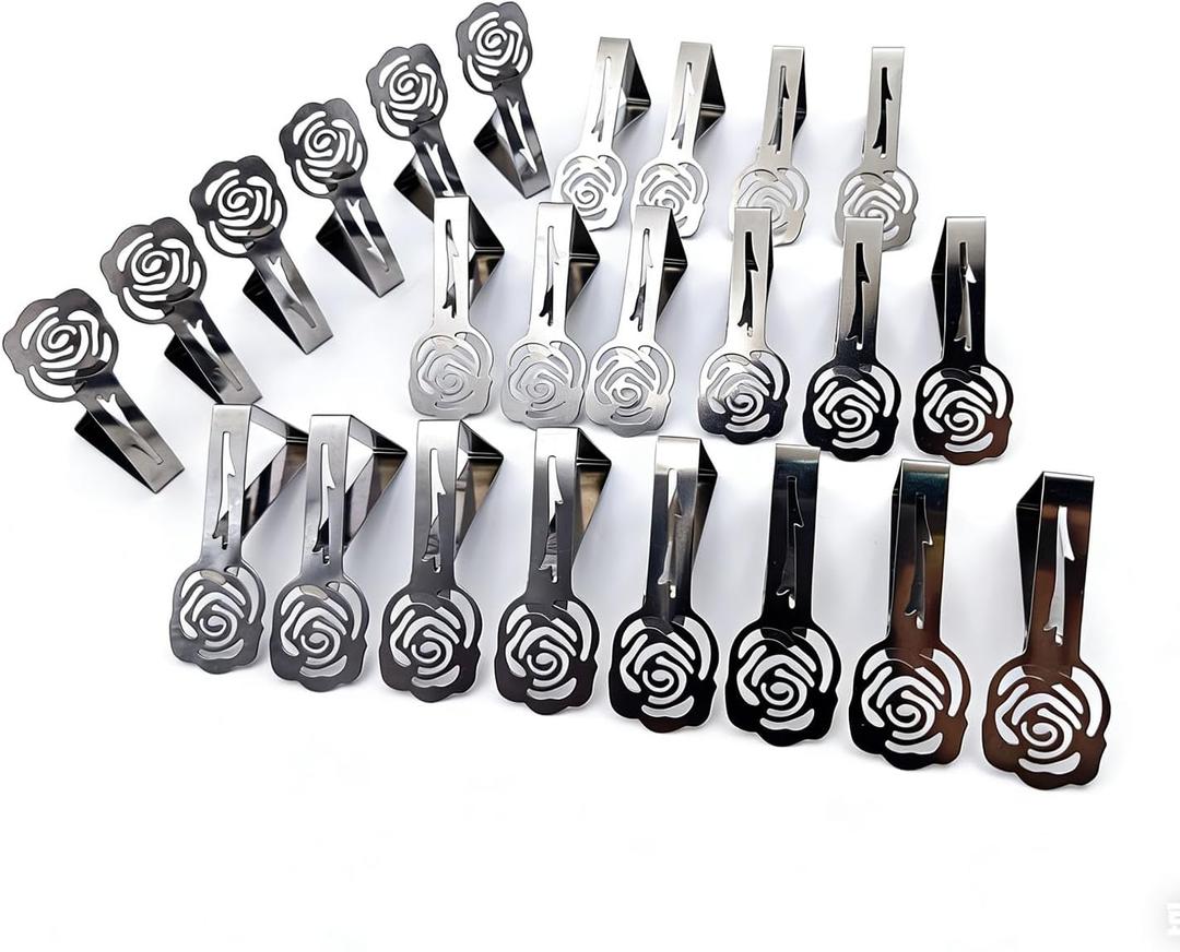 24 Pack Tablecloth Clips for Outdoor Thick Tables, Picnic Table Cloth Holder Clip Indoor, Table Cloth Holder Clips for Party Wedding Home Restaurant Camping (1, Rose Triangle)