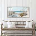 Window Beach Wall Art Prints: Modern Large Tropical Coastal Landscape Canvas Bedroom Blue Ocean Picture Relaxing Living Room Sea Scene Painting Horizontal Summer Seascape Artwork Decor, 48"L x 24"W