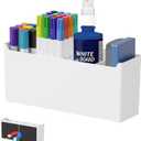FRETONBA Large Magnetic Dry Erase Marker Holder for Whiteboard, Magnetic Pen Holder Organizer with Adjustable Compartments, Strong Magnet Storage for Office Classroom Home, White