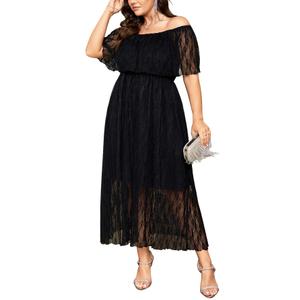 SCOMCHIC Womens Plus Size Formal Dresses Off Shoulder Lace White Bridesmaid Wedding Guest Evening Party Boho Maxi Dress (Black, XXXL)