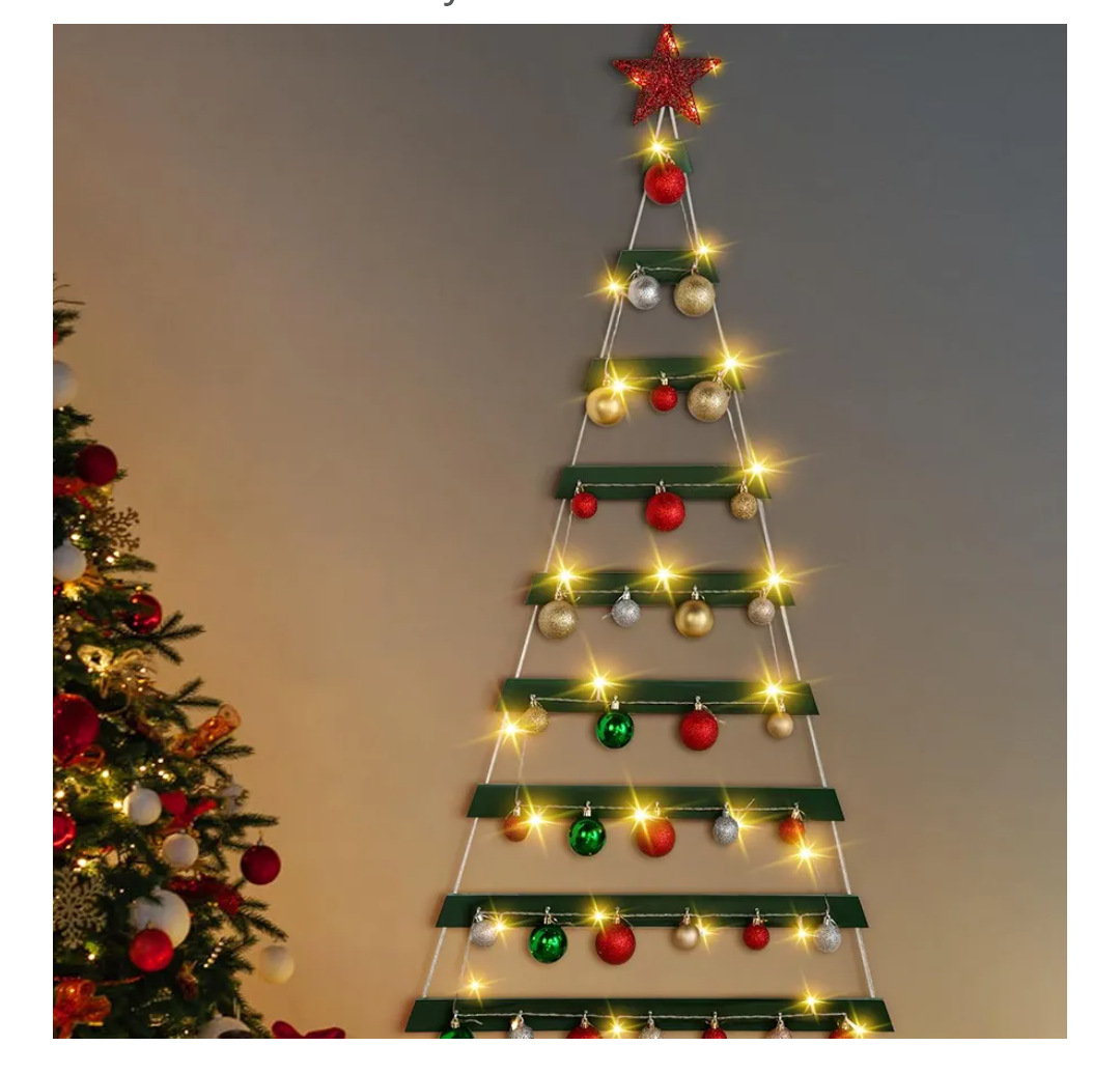 VAIPI 60 in Wall Hanging Christmas Tree with Lighted Christmas Wall Decor Green Wooden Flat Hanging Xmas Tree for Holiday 60'' x 30''