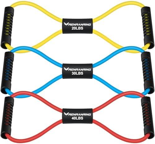 RENRANRING Figure 8 Fitness Resistance Bands with Handles - Exercise Tube Band Set of 3 for Arm and Shoulder Stretch, Rope 8 Word Elastic for Women and Men