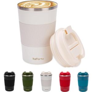 16oz Insulated Coffee Travel Mug Stainless Steel Vacuum Coffee Cup Leakproof with Screw Lid Double Wall Coffee Tumbler Reusable Thermal Cup for Hot/Iced Beverage- 510ml, White