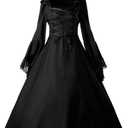 Jeufoin Women's Gothic Victorian Witch Vampire Dress Medieval Renaissance Halloween Cosplay Hooded Costume (Medium, Black)