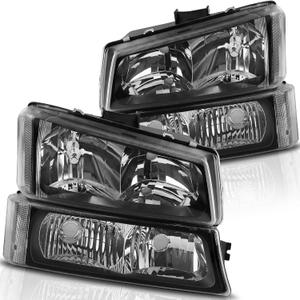AUTOSAVER88 Headlight Assembly kit Compatible with 2003-2006 Chevy Avalanche / 2003-2007 Chevrolet Silverado 1500 2500 3500 1500HD 2500HD Pickup Headlamp Replacement Black Housing with Bumper Lamp (OE - Black/Clear/Clear)