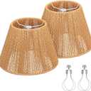 Small Rattan Lamp Shades Set of 2, Boho Lamp Shades for Table Lamps, 5.5" Top x 10" Bottom x 6.6" High, Wicker Lampshade Replacement for Bedroom, Hand Woven, Spider, Bulb Clip Adapters Included