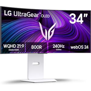 LG 34GX90SA-W 34-inch Ultragear WQHD (3440 x 1440) OLED Curved Gaming Monitor 240Hz, 1ms, NVIDIA G-Sync Compatible, AMD FreeSync Premium, VESA DisplayHDR True Black 400, webOS, USB Type-C, White
