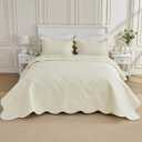 Oversized Bedspread 128x120 for Extra Tall King/California King Bed - Lightweight Quilted Coverlet Set 3 Pieces (1 Quilt, 2 Pillow Shams) - Cream