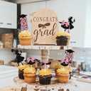 24PCS 2026 Graduation Cupcake Toppers, Congrats 2026/Class of 2026, Congratulations Grad, Senior High School College Girls Graduation Party Decorations Black & Pink Glitter