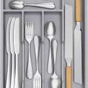 Lifewit Silverware Drawer Organizer Tray, Plastic Cutlery Storage for Kitchen, Flatware and Utensil Holder Divider for Spoons Forks Knives Tableware, 9.5 x 13.4", 5 Slots, Gray