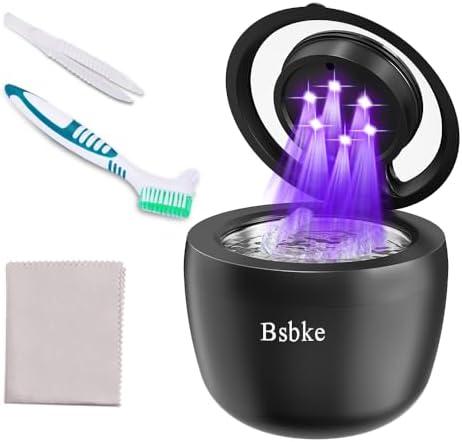 Bsbke Ultrasonic Retainer Cleaner 45kHz Dental Cleaning Machine With 6 U/V Lights Adjustable Buzzer Alarm 200ML Capacity Black