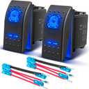 Anina 2PCS Rocker Switches 5Pin SPST 20A/12V 10A/24V ON/Off with 2 Set Jumper Wires, Dual Blue LED Light Waterproof Boat Marine Toggle Switch 2 Positions for Trucks Auto Motorcycle ATV UTV RV Camper