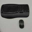 MEETION New Ergonomic Keyboard and Mouse Wireless Combo, Wave Keys Natural Typing, 2.4G Wireless Keyboard with Wrist Rest, 4 Adjustable DPI Optical Mouse, Computer/Laptop/Windows/Mac, Black