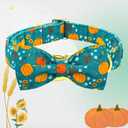 Dog Collar Autumn Pumpkin Print Pet Collar Fall Soft Cute Puppy Collar with Bow Tie Adjustable Metal Buckle Collar Gift for Medium Dogs (Medium (Pack of 1))