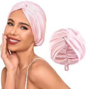 Adjustable Silk Satin Hair Bonnet for Sleeping Women, Double Layer, Silk Hair Wrap for Sleeping Women Men, Curly Natural Braid Straight Unisex - Pink