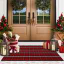KIMODE Christmas Door Mat Outdoor 24"X51",Red/Black Buffalo Plaid Rug,Washable Cotton Hand-Woven Layered Door Mats,Reversible Outdoor Christmas Decor for Front Porch,Entryway,Kitchen