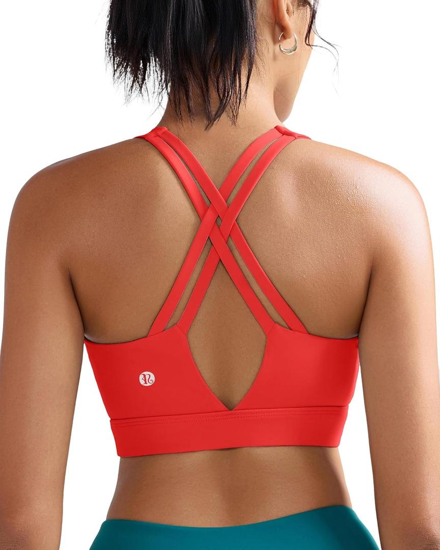 RUNNING GIRL Sports Bra for Women High Support, Molded Cup High Impact Sports Bras with Sewn in Pads Strappy Running Bra (Large, Bright Red)