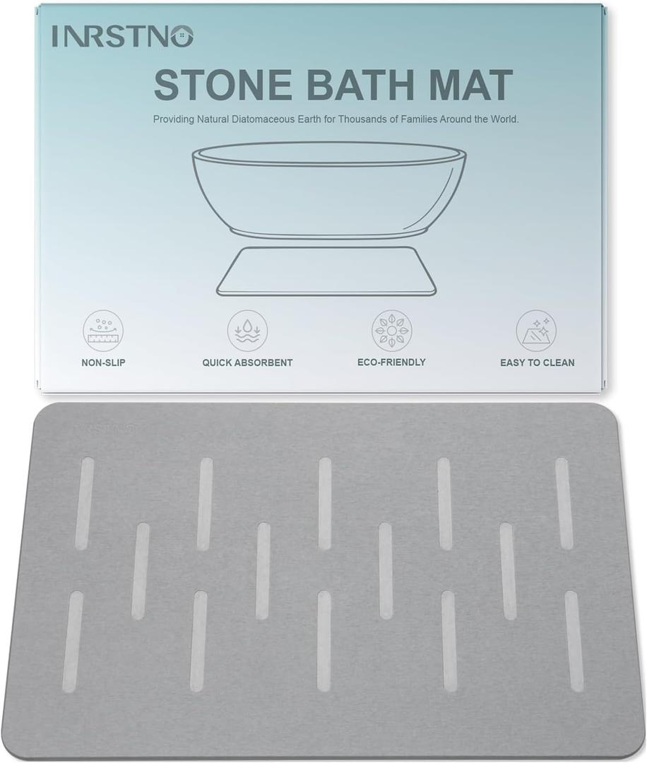 Extra Large Stone Bath Mat, 31.5'' x 20'' Diatomaceous Earth Stone Mat, Non-Slip Shower Rug, Quick Drying Stone Mats for Large Bathroom, Quick Drying, Easy to Clean (Light Grey)