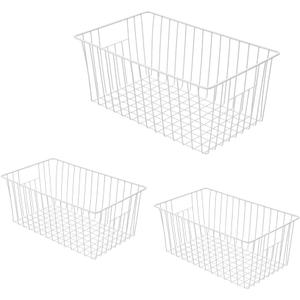 16Lx12W inch Wider Freezer Storage Organizer Baskets Container, Deep Metal Wire Chest Upright Refrigerator Divider Bins with Built-in Handles for Cabinet, Pantry, Closet, Kitchen(3)