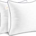 Pillows Insert 22'' x 22'' Set of 2, Decorative Throw Pillows with Luxury Silky Covers for Indoor Couch, Sofa or Bed Decors, White Striped Cushion Sham Stuffer