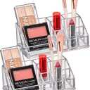 Amazing Abby - Tiffany - 2-Pack Acrylic Cosmetic Organizer, Transparent Plastic Makeup Holder, Compartmented, Shatter-Proof, Perfect Bathroom Vanity Storage Solution for Beauty Supply, Small