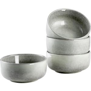 Henten Home Ceramic Otmeal Bowl Set of 4, 26 OZ Porcelain Bowls for Cereal, Salad, Soup, Noodle, Serving Stoneware Set, Reactive Glaze, Microwave & Dishwasher Safe (Grey) (Gray)