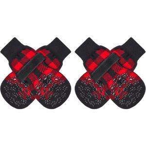 EXPAWLORER Anti-Slip Dog Socks-Double Sides Grips Traction Control on Hardwood Floor,Dog Shoes for Hot/Cold Pavement,Best Paw Protector,Prevents Licking,for Dogs (Black and Red)