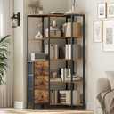 YATINEY Corner Bookshelf, 5-Tier L-Shaped Bookcase with 3 Fabric Drawers, Storage Display Shelf, Freestanding Tall Open Shelf, for Living Room, Bedroom, Home Office, Rustic Brown SJ12BR