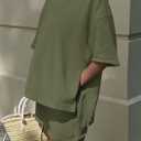 PRETTYGARDEN Women's 2 Piece Lounge Sets 2025 Summer Short Sleeve Tunic Tops Drawstring Shorts Matching Outfits Tracksuits (Army Green,Medium) (Green, M)