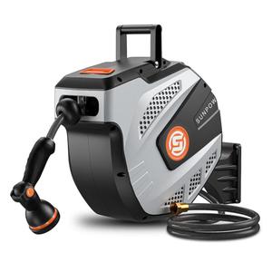 SUNPOW Retractable Garden Hose Reel - 1/2 inch x 115ft Heavy Duty Wall Mounted Hose Reel with 3/4 inch Brass Fitting & 10 Sprayer Nozzle - Any Length Lock, Auto Rewind System, 180°Swivel Bracket- Grey