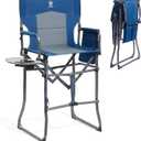 EVER ADVANCED Portable 30.7" Seat Height Tall Folding Camping Chair Directors Chair High Foldable Bar Stool with Side Table for Makeup Artist, Sports Event, Craft Show, Supports 350LBS (Blue Grey)