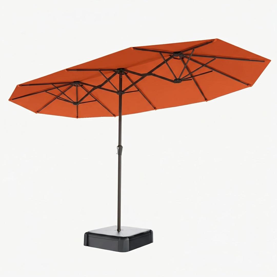 15FT Double Sided Patio Umbrella with Base Included Large Outdoor Market Umbrella with Crank Handle, UV Resistant Canopy, Sturdy Frame for Garden, Poolside, Deck, Terracotta