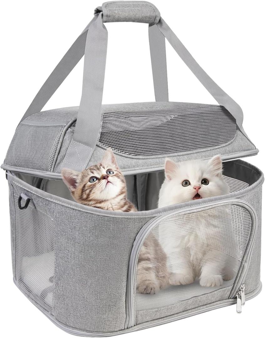 Premium Cat Carrier for Pets Up to 20 Lbs, Cat Travel Bag Soft-Sided Backpack Pet Carriers with Padded Shoulder Strap, Dog Carrier for Small Dogs Puppy Carry Airline Approved, Gray