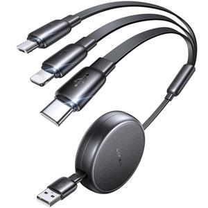 LISEN Multi Charging Cable, 3 in 1 Retractable Charging Cable, Retractable Car Charger with Type C/L/Micro USB Ports for iPhone 17 16 15 14 Pro/Samsung Galaxy S25/Kindle, Car Accessories for Women