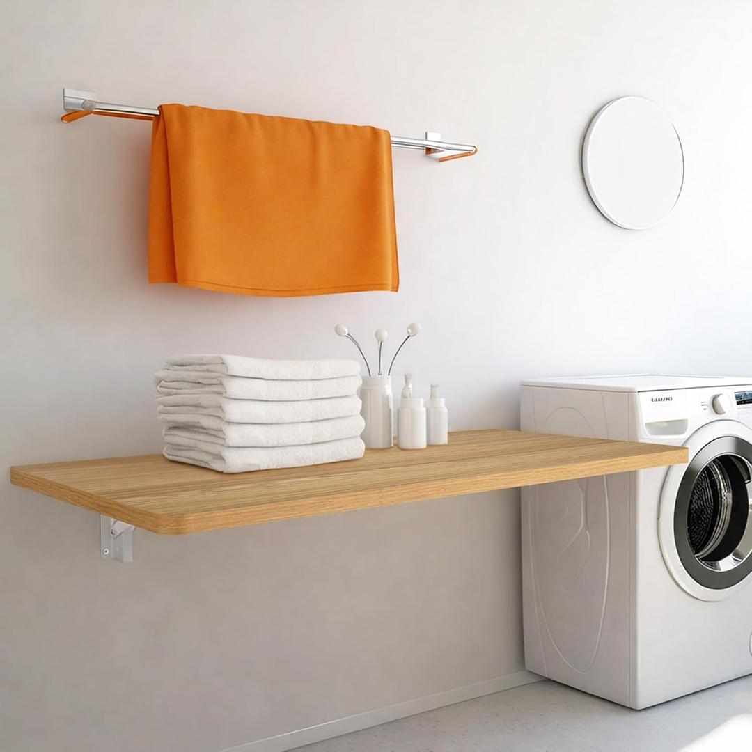 Laundry Folding Table, 32'' x 16'' Wooden Wall Mount Desk, Laundry Table for Folding Clothes, Oak Color, 32'' Length