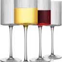 LUXULISH Ribbed Square Wine Glasses Set of 4, Vintage 13Oz White Red Wine Glass, Hand Blown Crystal Wine Glasses - Gifts for Women, Men, Wedding, Anniversary, Christmas, Birthday
