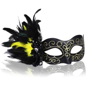 Masquerade Mask for Women Venetian Party Mask Costume Mask with Feathers for Cosplay, Halloween Prom Ball Decor