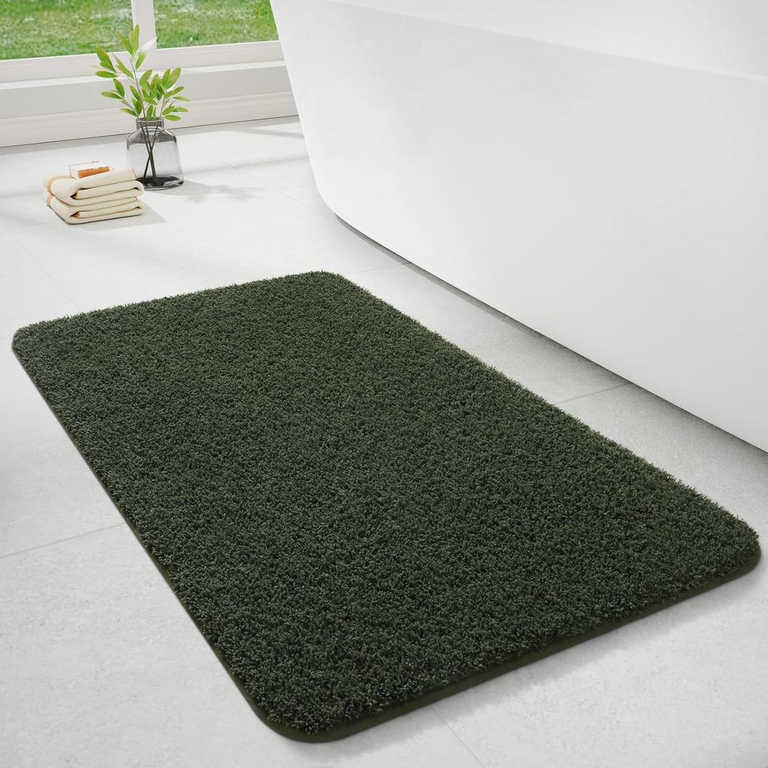 LOCHAS Bathroom Rugs, 24" x 36" Bath Rug Non Slip Washable, Luxury Shaggy Bath Mat Absorbent, Soft Cozy Bathroom Carpet for Shower Quick Dry, Olive Green