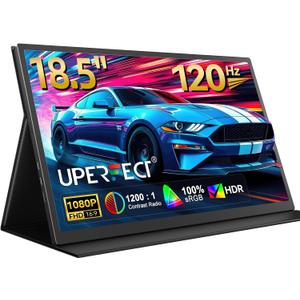 UPERFECT Portable Monitor 18.5 inch 120 Hz 100% sRGB 1080P Portable Screen for Laptop w/Smart Cover, VESA & Speakers, Frameless IPS HDR USB-C HDMI Port Gaming Monitor for Smart Phone, Tablet, MacBook