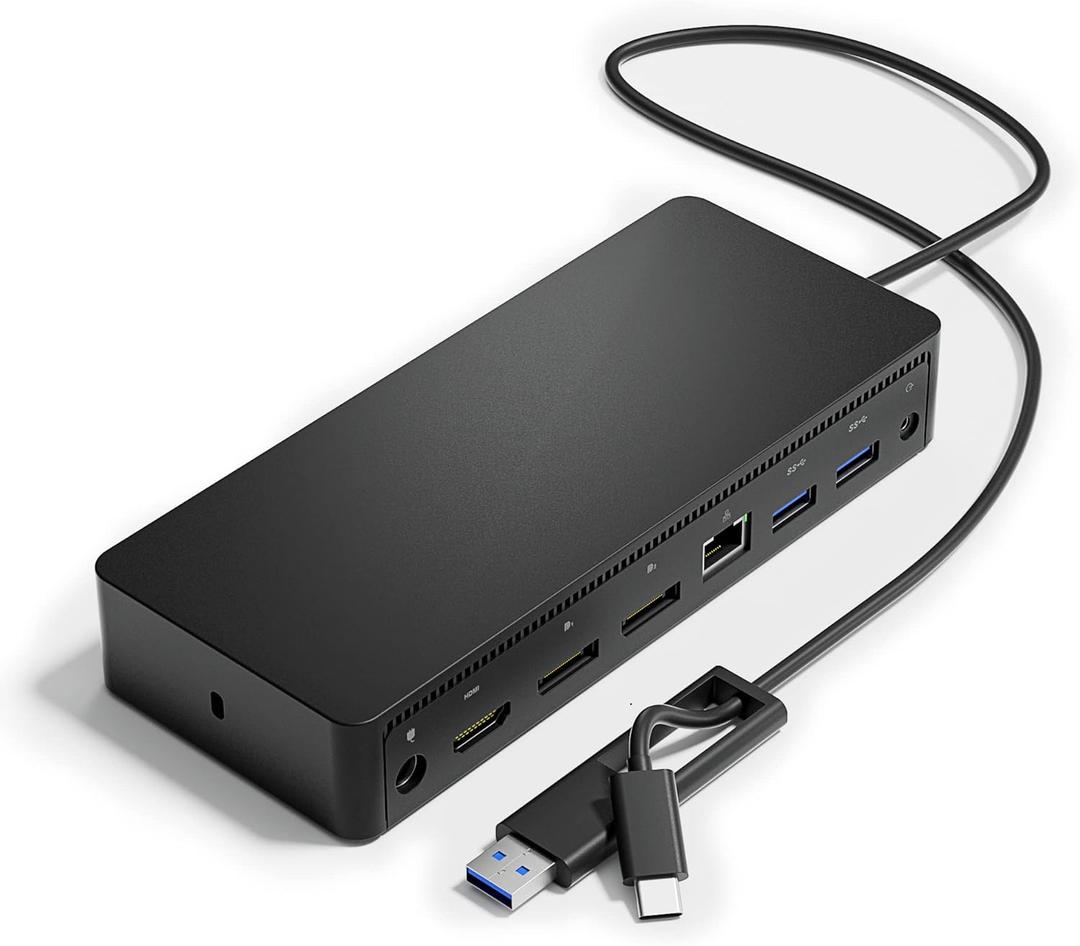 D6000 Universal Docking Station, USB 3.0 and USB C Single 5K or Triple 4K Display Docking Station with two DisplayPort and HDMI for Windows and Mac (2DP, 1HDMI, 4USB3.0, 1Audio, 1USB C, 1Speaker out)