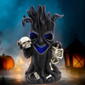 Halloween Tree Statue with Skull Head Decorations,Tree Skeleton Statues with Spook Lights for Holiday Decor,Halloween Decorations Indoor for Table Mantel Shelf Decor,Props Haunted Collectible Gifts (Black)