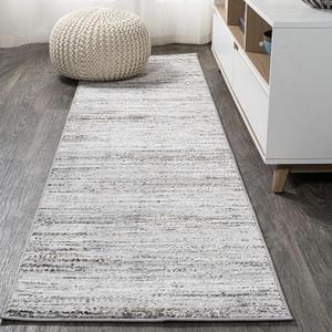 JONATHAN Y SOR200A-28 Loom Modern Strie' Indoor Runner Rug, Solid & Striped, Transitional, Transitional Easy-Cleaning,Bedroom,Kitchen,Living Room,Non Shedding, Gray/Black, 2 X 8