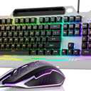 AULA Keyboard, T102 104 Keys Gaming Keyboard and Mouse Combo with RGB Backlit Number Pad, All-Metal Panel Waterproof Light Up PC Keyboard, USB Wired Computer Keyboards Gaming for MAC Xbox PC Gamer (Black Keycaps + Silver Panel)