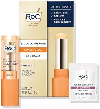 RoC Multi Correxion Revive + Glow Eye Balm with Vitamin C (0.14 oz) + Retinol Eye Cream Packette