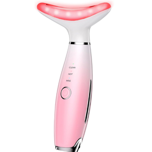 Dopsikn 7 Color Galvanic Machines  Red Light Therapy for Face and Neck, Face Massager Tool for Wrinkles, Double Chin, Vibrating Facial Massager with Thermals, Pink