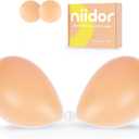 Niidor Adhesive Bra Strapless Ultra Sticky Invisible Push up Silicone Bra Multiple Colors Sizes Reusable for Backless Dress, Cup Size: F (Creme)