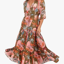 Women's Floral Print Maxi Long Dresses Deep V Neck Summer Beach Dress Half Sleeve A Line Flowy Dresses L
