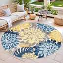 Colorful 6FT Outdoor Round Area Rug Washable Rugs Multicolored Patio Rug Tropical Botanical Floral Chenille Waterproof Outdoor Carpet for RV, Pool Deck, Backyard, Porch, Ocean Dahlia